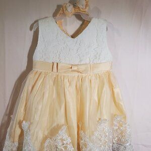 Formal Peach Sleeveless Toddler Dress (NWOT) with matching headband